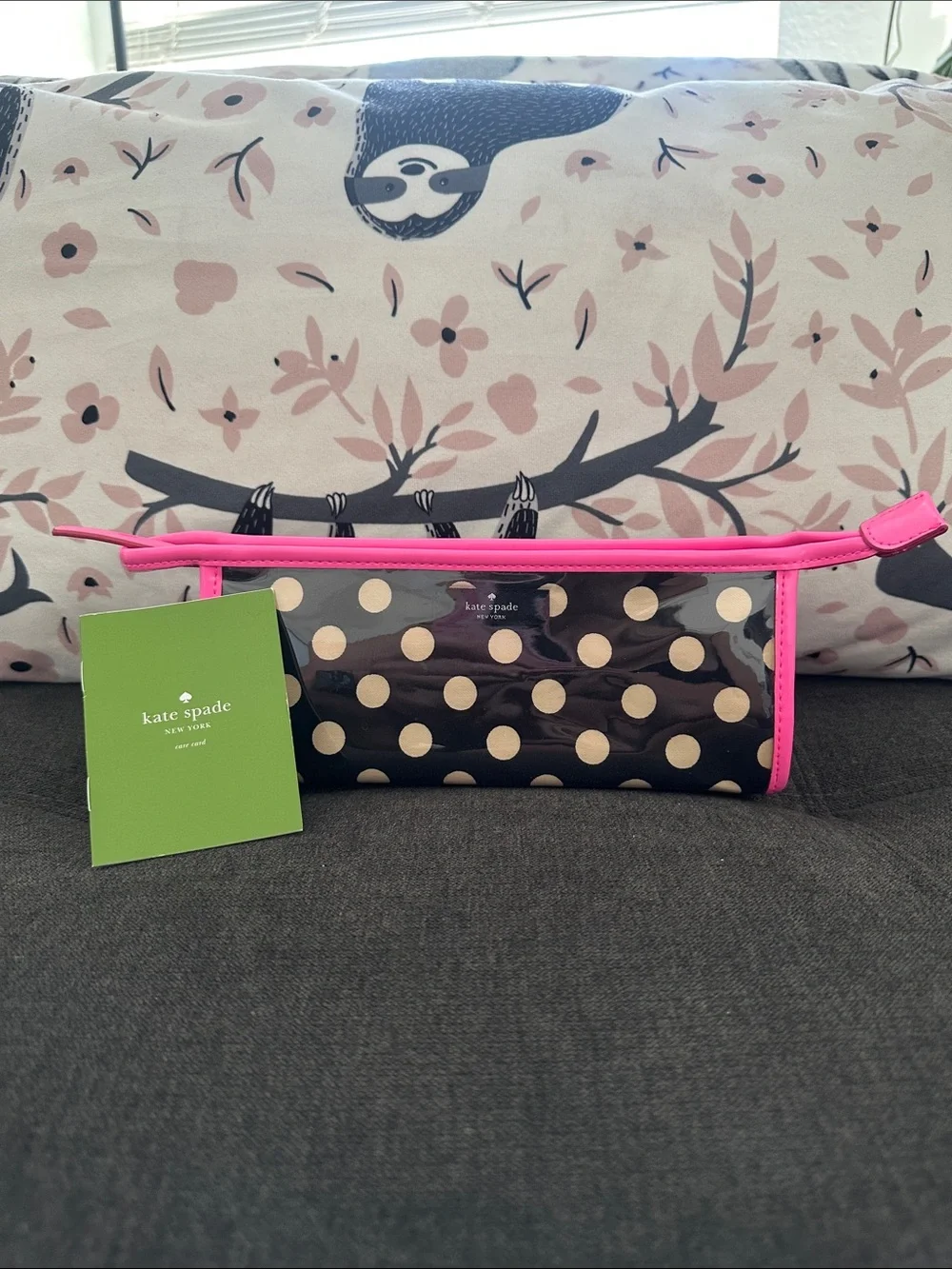 kate spade Black Polka Dot Clear Cosmetic Pouch with Hot Pink Trim